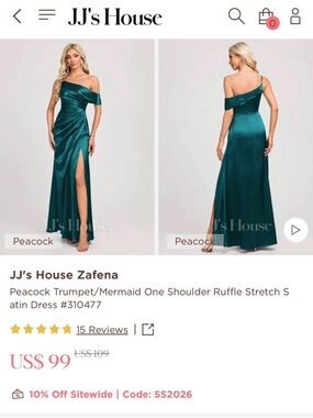 JJ's House Peacock One-Shoulder Satin Evening Dress